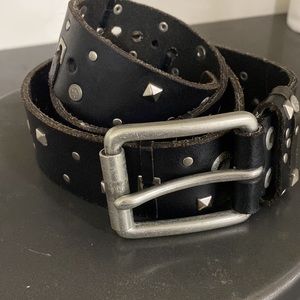 One Star Black Leather Studded Belt